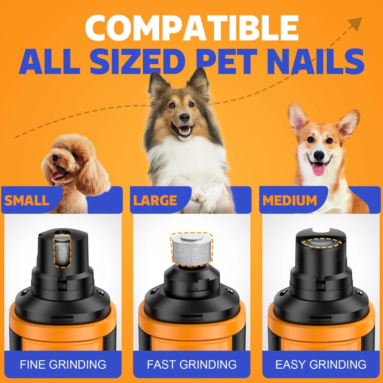 Dog Nail Grinder Powerful for Thick Nail-5 Speed with 2 LED Lights Quiet  Dog Nail Trimmer Pet Painless Paws Grooming for Small Medium Large Dogs & Cats