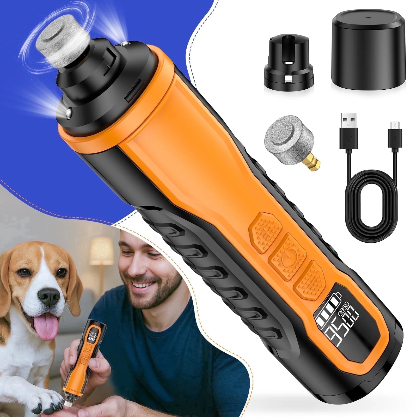 Dog Nail Grinder Powerful for Thick Nail-5 Speed with 2 LED Lights Quiet  Dog Nail Trimmer Pet Painless Paws Grooming for Small Medium Large Dogs & Cats