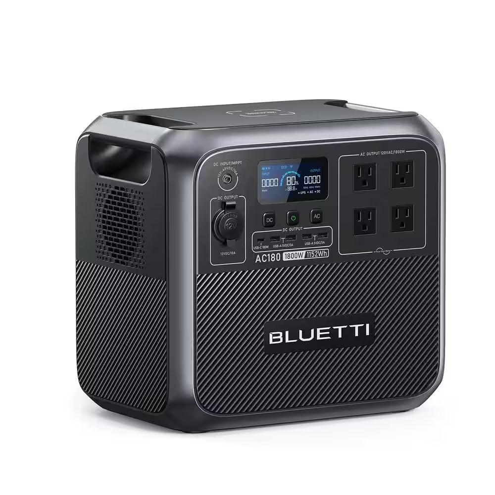 1800W Continuous/2700-Watt Peak Output Power Station AC180 Push Button Start Lifepo4 Battery Solar Generator for Outdoor